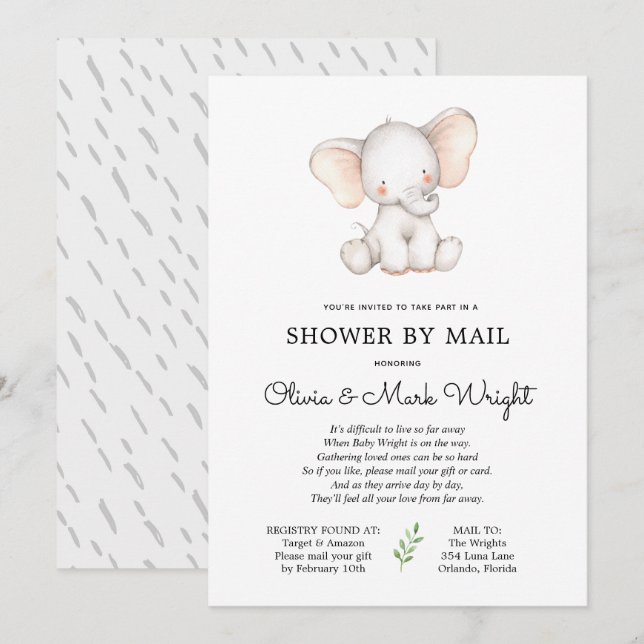Elephant Baby Shower by Mail Invitation (Front/Back)