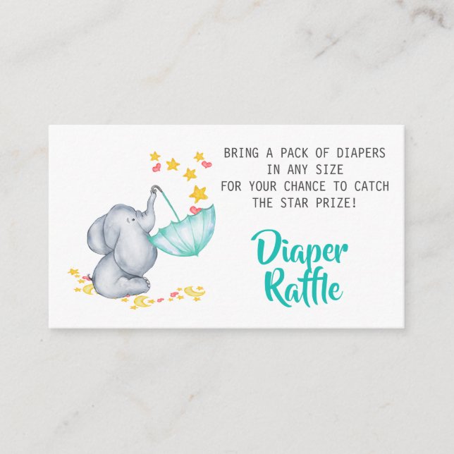 Elephant Baby Shower Diaper Raffle Enclosure Card (Front)