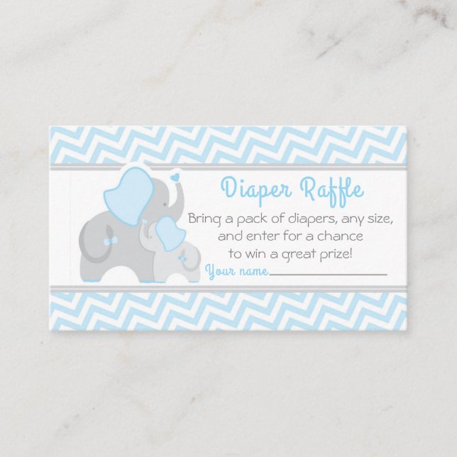 Elephant Baby Shower Diaper Raffle Ticket Blue Enclosure Card (Front)