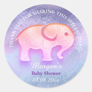 Elephant Baby Shower Favour Thank Holograph Ombre Classic Round Sticker