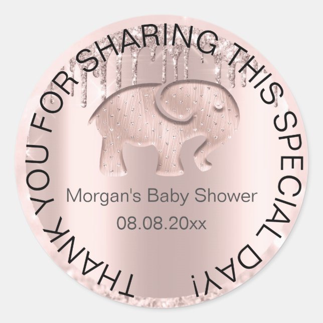 Elephant Baby Shower Favour Thank You Pink Classic Round Sticker (Front)