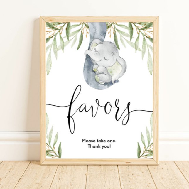 Elephant baby shower favours sign greenery gold  (Creator Uploaded)
