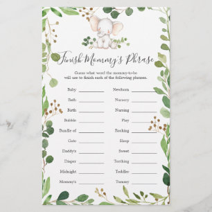 Elephant Baby Shower Finish Mummy's Phrase