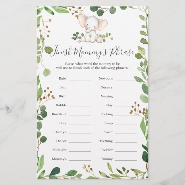 Elephant Baby Shower Finish Mummy's Phrase (Front)