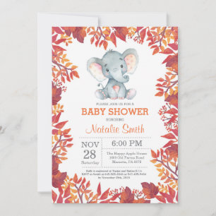 Elephant Baby Shower Floral Fall Autumn Invitation