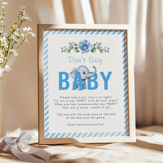 Elephant Baby Shower Game Poster – “Don’t Say Baby (Don't Say Baby Baby Shower Sign)