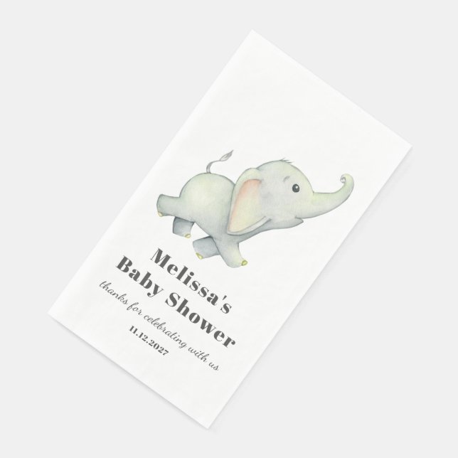 Elephant Baby Shower Gender Neutral Personalised Napkin (Corner)