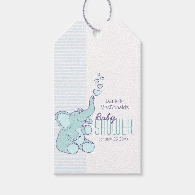 Elephant baby shower gifts blue tag (Front)