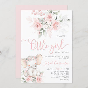 Elephant Baby Shower Girl Invitation