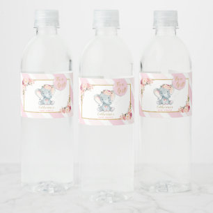 Elephant Baby Shower Girl Pink Water Bottle Label