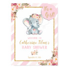 Elephant Baby Shower Girl Pink Welcome Poster Sign