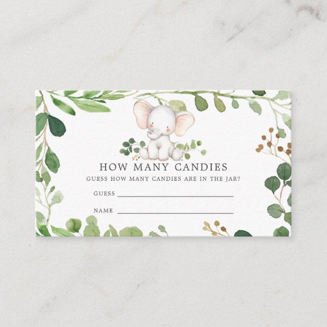 Elephant Baby Shower Guess How Many Candies  Enclosure Card (Front)