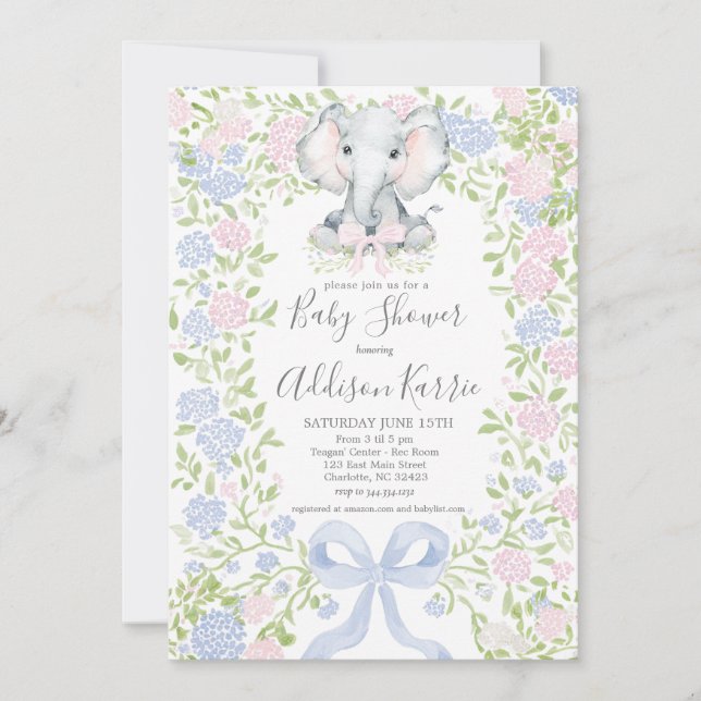 Elephant baby shower invitation (Front)