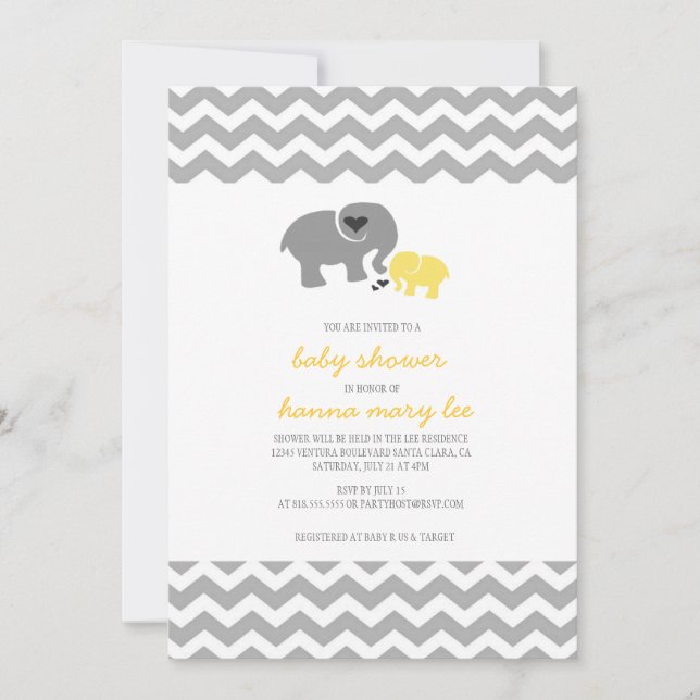 Elephant Baby Shower Invitation (Front)