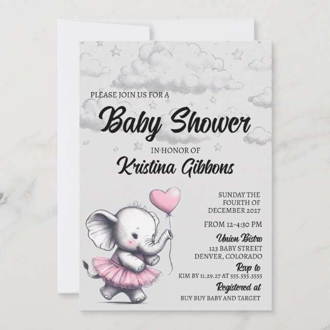 Elephant Baby Shower Invitation (Front)