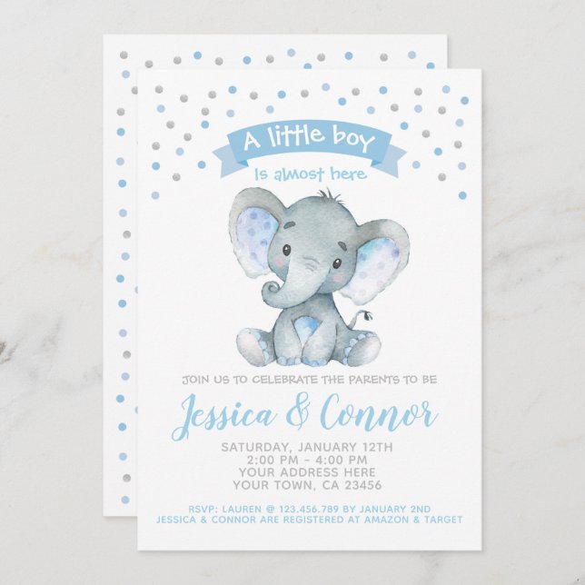 Elephant Baby Shower Invitation (Front/Back)