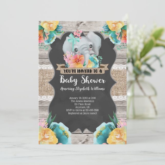 Elephant Baby Shower Invitation (Standing Front)
