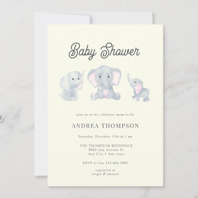 Elephant Baby Shower Invitation (Front)