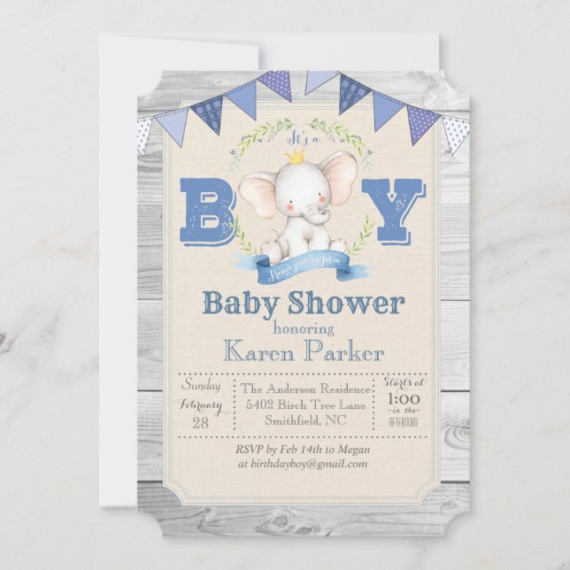 Elephant Baby Shower Invitation (Front)