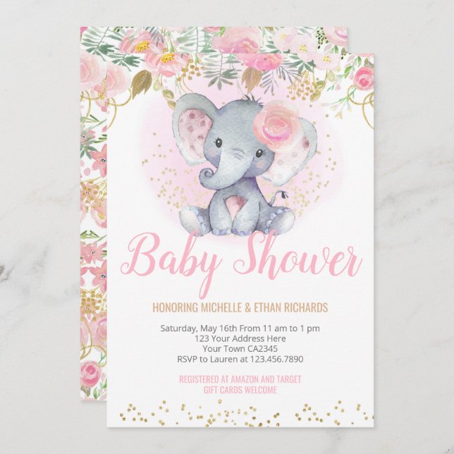 Elephant Baby Shower Invitation (Front/Back)