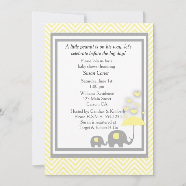 Elephant Baby Shower Invitation (Front)
