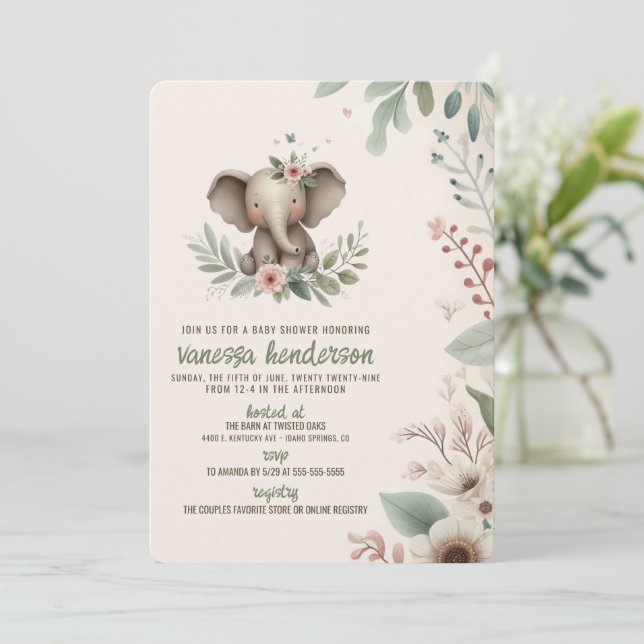 Elephant Baby Shower Invitation (Standing Front)