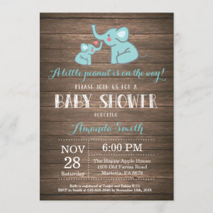 Elephant Baby Shower Invitation Aqua Rustic