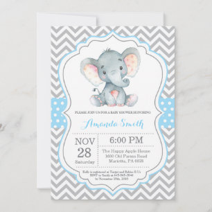 Elephant Baby Shower Invitation Blue and Grey