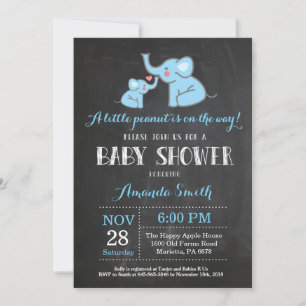 Elephant Baby Shower Invitation Blue and Grey