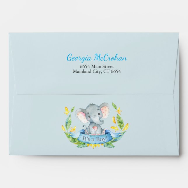 Elephant Baby Shower Invitation Blue and Grey Envelope (Back (Top Flap))
