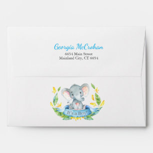 Elephant Baby Shower Invitation Blue and Grey Envelope