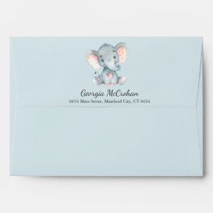 Elephant Baby Shower Invitation Blue and Grey Envelope