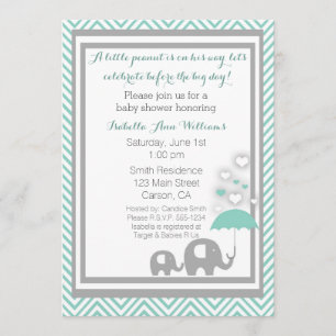 Elephant Baby Shower Invitation- Blue and Grey Invitation