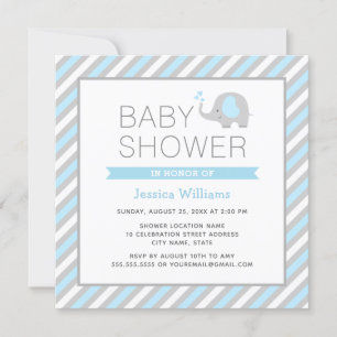 Elephant Baby Shower Invitation Boy - Blue & Grey