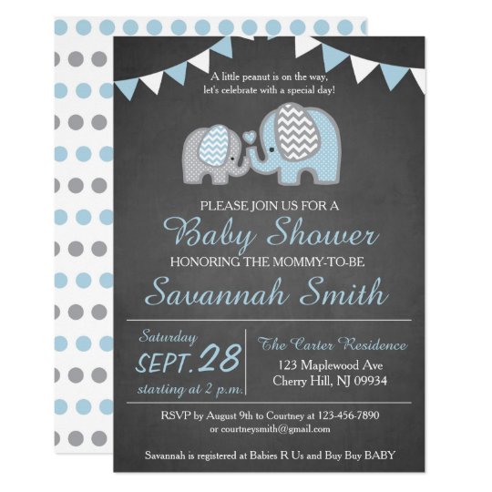 Elephant Baby Shower Invitation Boy Chalkboard Zazzle Co Nz