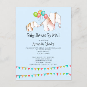 Elephant Baby Shower Invitation By Mail Blue Postcard