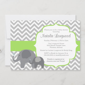 Elephant Baby Shower Invitation, chevron green Invitation