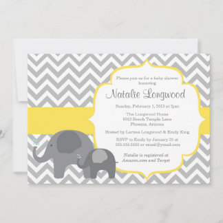 Elephant Baby Shower Invitation, chevron yellow Invitation