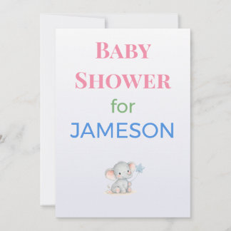 Elephant Baby Shower Invitation Custom Name