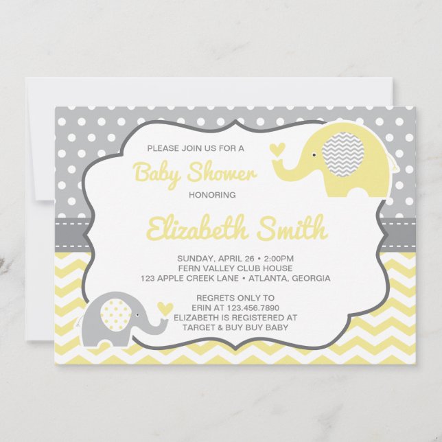 Elephant Baby Shower Invitation, EDITABLE COLOR Invitation (Front)