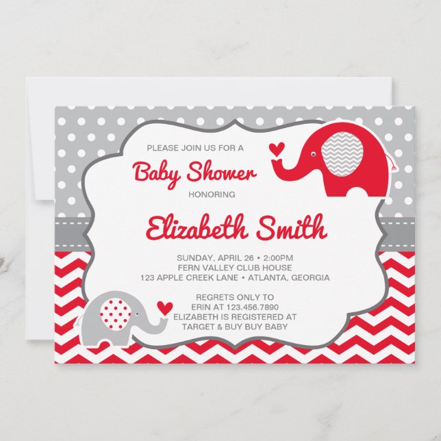 Elephant Baby Shower Invitation, EDITABLE COLOR Invitation (Front)