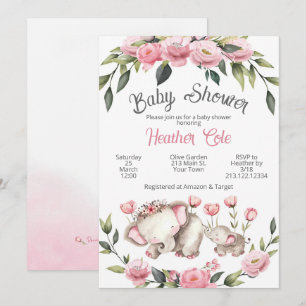 Elephant Baby Shower Invitation Floral Girl Mama