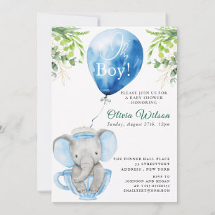 Elephant Baby Shower Invitation for Boy – “Oh Boy!