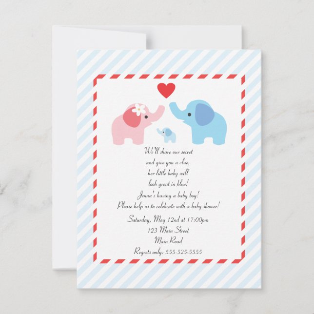 Elephant Baby Shower Invitation for Boys (Front)