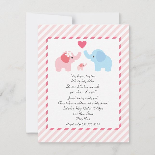 Elephant Baby Shower Invitation for Girls (Front)