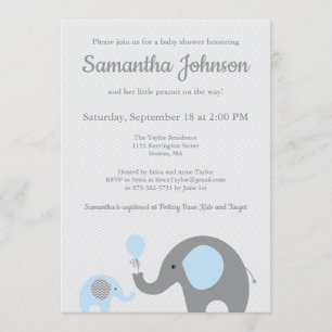 Elephant Baby Shower Invitation in Blue and Grey