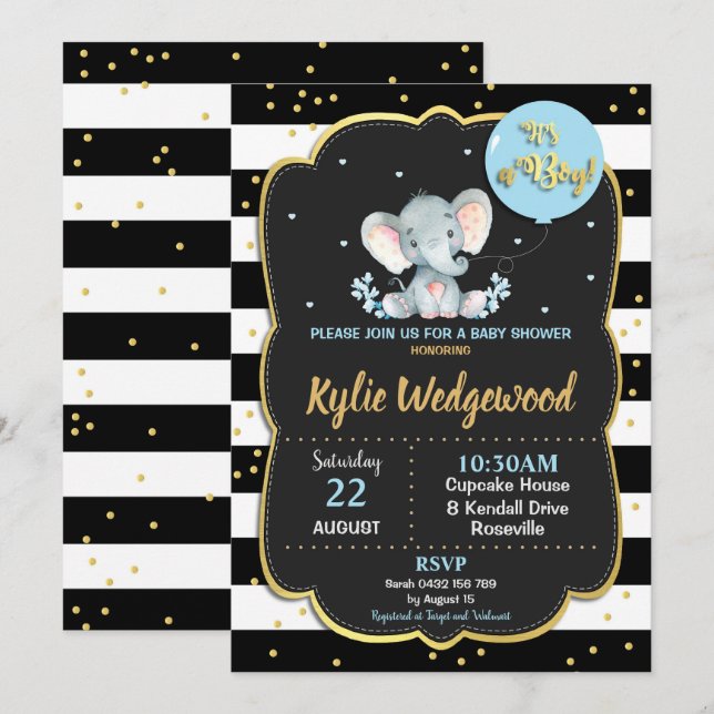 Elephant Baby Shower Invitation It's a Boy (Front/Back)