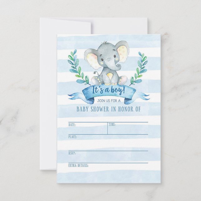 Elephant Baby Shower Invitation Jungle Baby (Front)