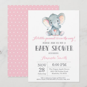 Elephant Baby Shower Invitation Pink and Grey