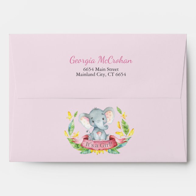Elephant Baby Shower Invitation Pink and Grey Envelope (Back (Top Flap))